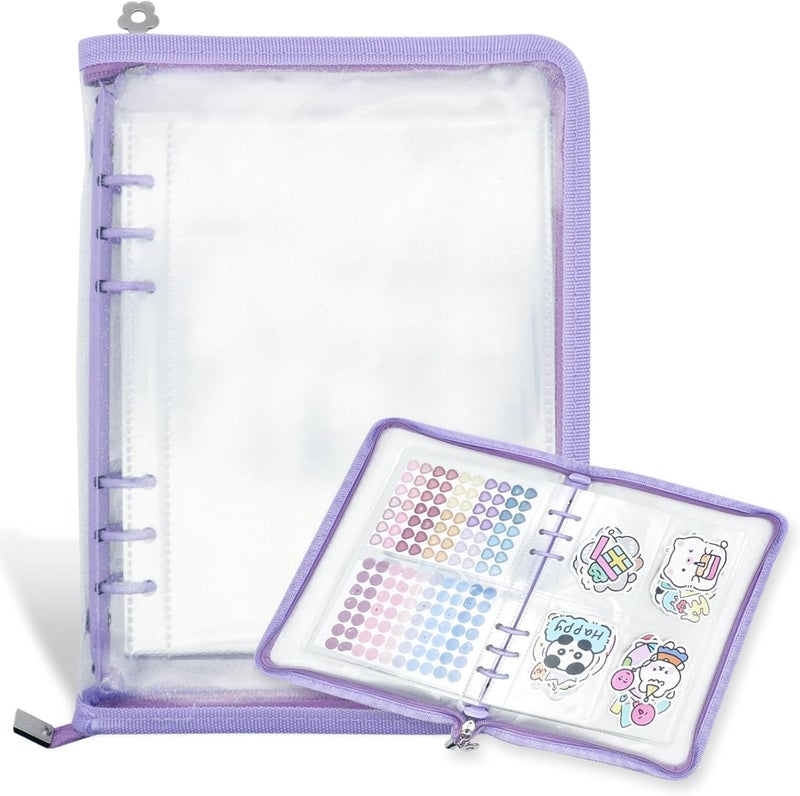 NOCAFI Sticker Organizer Binder Storage Book A5 Reusable Sticker Book Collecting Holder Display Album with 220 Pockets and Zipper Closure (Purple) - Image 1